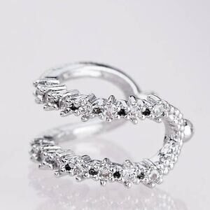 Ear Cuff Double Band Womens Silver Cubic Zirconia Jewelry Accessories Earring